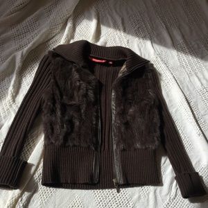 Jennyfer J Rabbit Fur Zip Up Vested Knit Jacket M